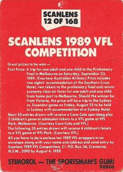 1989 Scanlens VFL #12 Southern Cross Hotel Ad Back